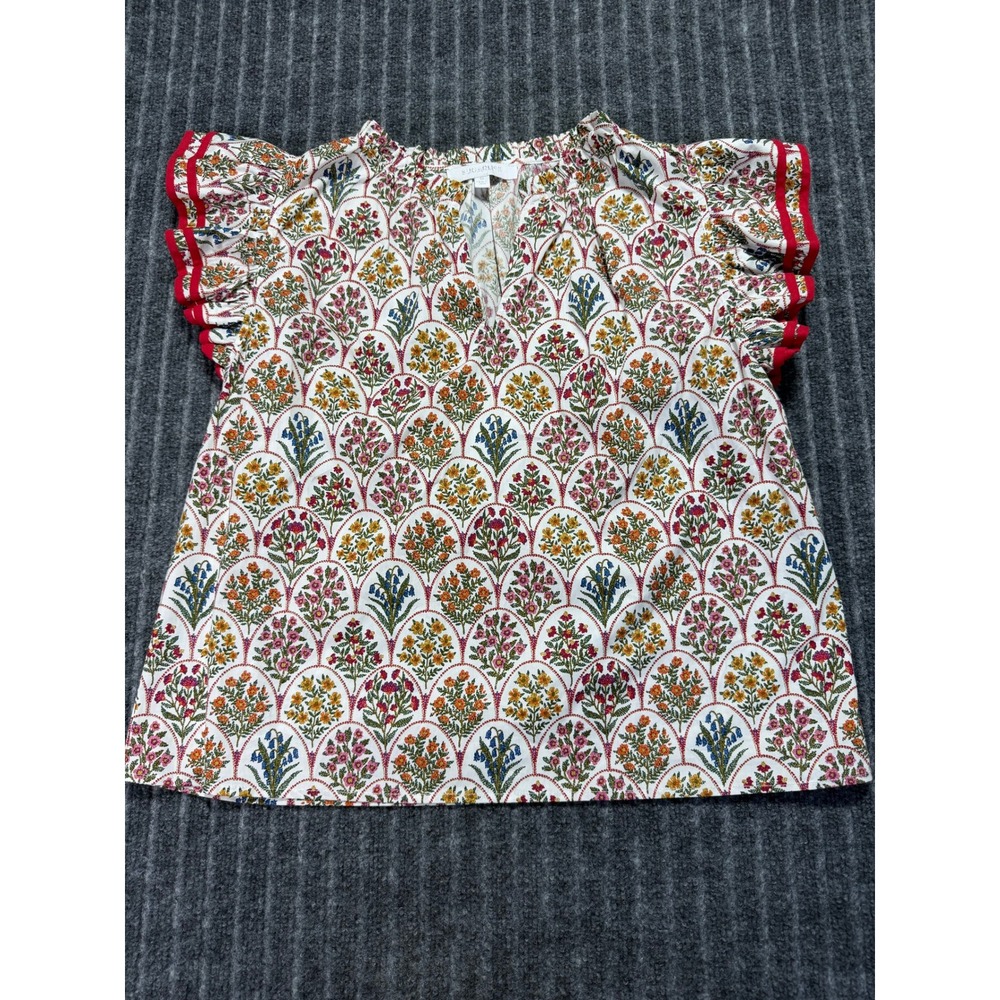 Sugarlips Floral Blouse Womens M Ruffle Sleeve 100% Cotton Cottagecore Preppy